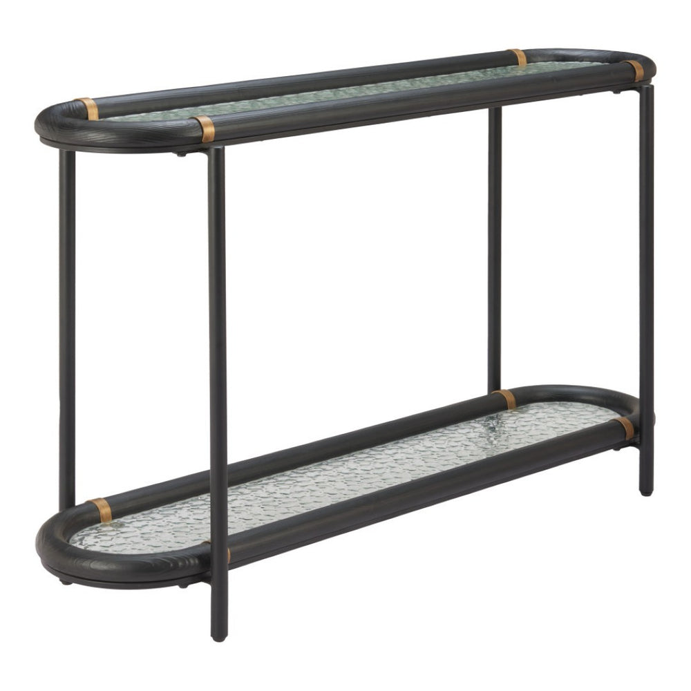 HomeRoots 52" Black and Clear Glass Console Table - Elegant Solid Wood & Steel Design for Stylish Spaces 668876