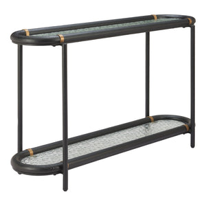 HomeRoots 52" Black and Clear Glass Console Table - Elegant Solid Wood & Steel Design for Stylish Spaces 668876