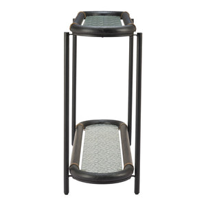 HomeRoots 52" Black and Clear Glass Console Table - Elegant Solid Wood & Steel Design for Stylish Spaces 668876