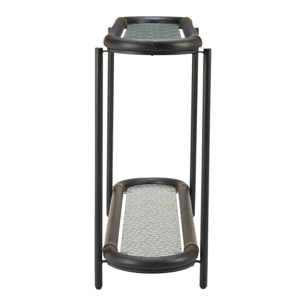 HomeRoots 52" Black and Clear Glass Console Table - Elegant Solid Wood & Steel Design for Stylish Spaces 668876