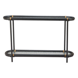 HomeRoots 52" Black and Clear Glass Console Table - Elegant Solid Wood & Steel Design for Stylish Spaces 668876