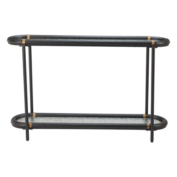 HomeRoots 52" Black and Clear Glass Console Table - Elegant Solid Wood & Steel Design for Stylish Spaces 668876