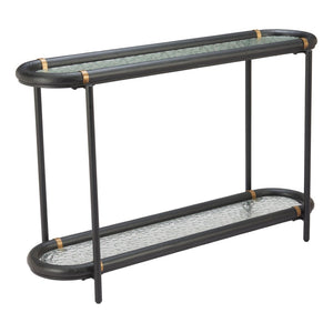 HomeRoots 52" Black and Clear Glass Console Table - Elegant Solid Wood & Steel Design for Stylish Spaces 668876