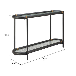 HomeRoots 52" Black and Clear Glass Console Table - Elegant Solid Wood & Steel Design for Stylish Spaces 668876