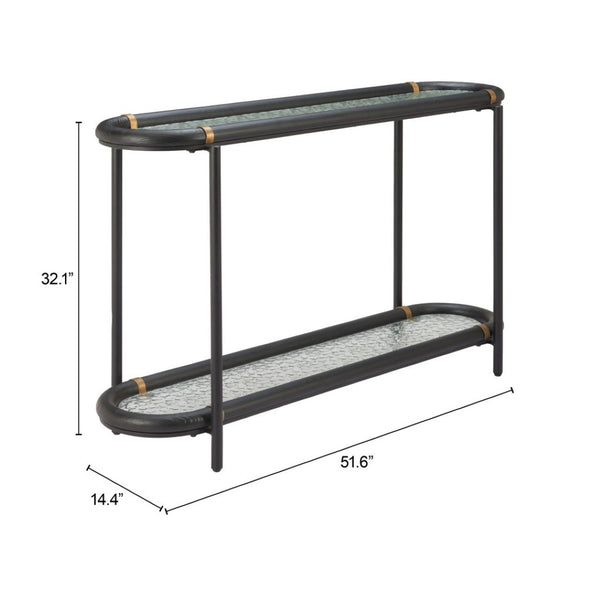 HomeRoots 52" Black and Clear Glass Console Table - Elegant Solid Wood & Steel Design for Stylish Spaces 668876