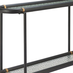 HomeRoots 52" Black and Clear Glass Console Table - Elegant Solid Wood & Steel Design for Stylish Spaces 668876