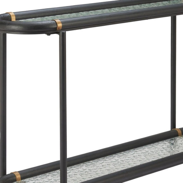 HomeRoots 52" Black and Clear Glass Console Table - Elegant Solid Wood & Steel Design for Stylish Spaces 668876