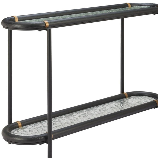 HomeRoots 52" Black and Clear Glass Console Table - Elegant Solid Wood & Steel Design for Stylish Spaces 668876