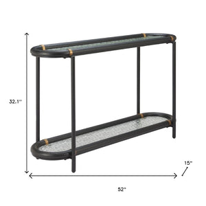 HomeRoots 52" Black and Clear Glass Console Table - Elegant Solid Wood & Steel Design for Stylish Spaces 668876