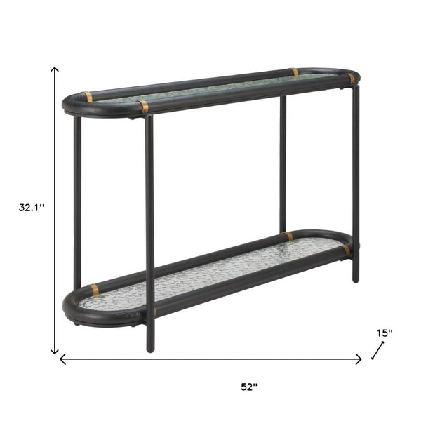 HomeRoots 52" Black and Clear Glass Console Table - Elegant Solid Wood & Steel Design for Stylish Spaces 668876