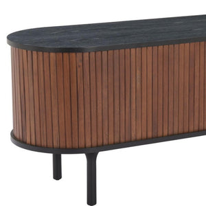 HomeRoots 60" Black And Walnut Ribbed Texture Sideboard - Stylish Storage Solution for Modern Interiors 668877