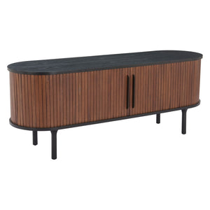 HomeRoots 60" Black And Walnut Ribbed Texture Sideboard - Stylish Storage Solution for Modern Interiors 668877