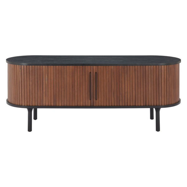 HomeRoots 60" Black And Walnut Ribbed Texture Sideboard - Stylish Storage Solution for Modern Interiors 668877