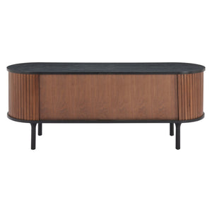 HomeRoots 60" Black And Walnut Ribbed Texture Sideboard - Stylish Storage Solution for Modern Interiors 668877