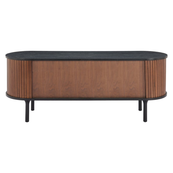 HomeRoots 60" Black And Walnut Ribbed Texture Sideboard - Stylish Storage Solution for Modern Interiors 668877