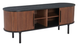 HomeRoots 60" Black And Walnut Ribbed Texture Sideboard - Stylish Storage Solution for Modern Interiors 668877