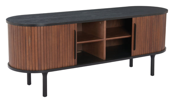 HomeRoots 60" Black And Walnut Ribbed Texture Sideboard - Stylish Storage Solution for Modern Interiors 668877