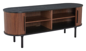HomeRoots 60" Black And Walnut Ribbed Texture Sideboard - Stylish Storage Solution for Modern Interiors 668877