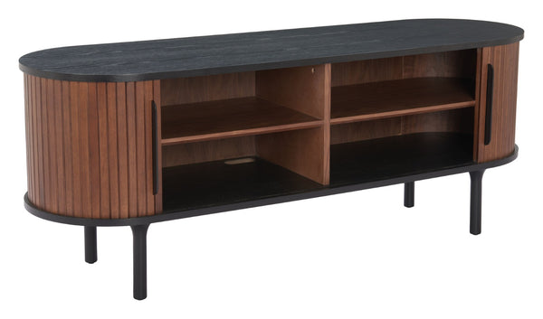 HomeRoots 60" Black And Walnut Ribbed Texture Sideboard - Stylish Storage Solution for Modern Interiors 668877