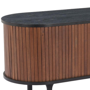 HomeRoots 60" Black And Walnut Ribbed Texture Sideboard - Stylish Storage Solution for Modern Interiors 668877