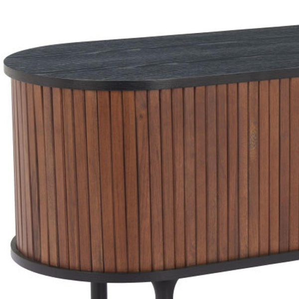 HomeRoots 60" Black And Walnut Ribbed Texture Sideboard - Stylish Storage Solution for Modern Interiors 668877