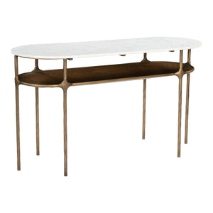 HomeRoots 50" Elegant White Marble and Brass Iron Oval Console Table - Stylish Two-Tier Design for Any Space 668878