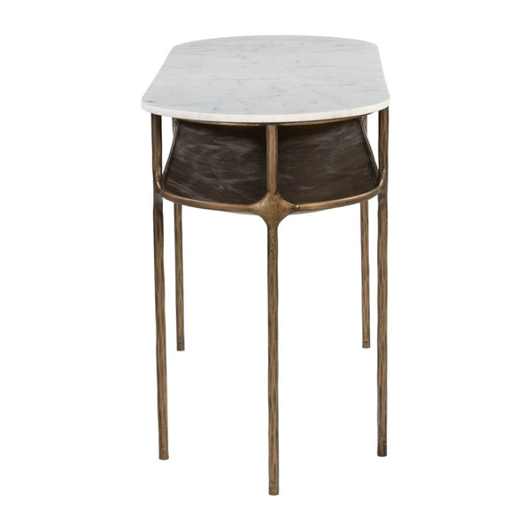 HomeRoots 50" Elegant White Marble and Brass Iron Oval Console Table - Stylish Two-Tier Design for Any Space 668878