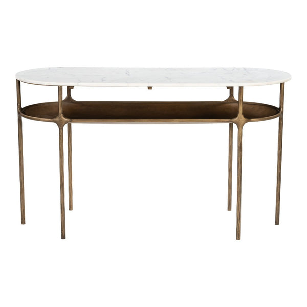 HomeRoots 50" Elegant White Marble and Brass Iron Oval Console Table - Stylish Two-Tier Design for Any Space 668878
