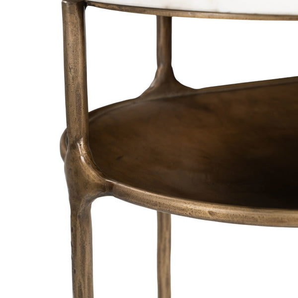 HomeRoots 50" Elegant White Marble and Brass Iron Oval Console Table - Stylish Two-Tier Design for Any Space 668878