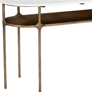 HomeRoots 50" Elegant White Marble and Brass Iron Oval Console Table - Stylish Two-Tier Design for Any Space 668878