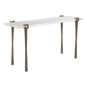 HomeRoots 55" White Marble Console Table with Bronze Iron Base – Elegant, Versatile Design for Any Space 668879