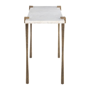 HomeRoots 55" White Marble Console Table with Bronze Iron Base – Elegant, Versatile Design for Any Space 668879