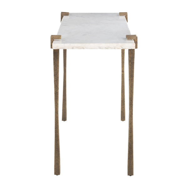 HomeRoots 55" White Marble Console Table with Bronze Iron Base – Elegant, Versatile Design for Any Space 668879