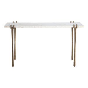 HomeRoots 55" White Marble Console Table with Bronze Iron Base – Elegant, Versatile Design for Any Space 668879