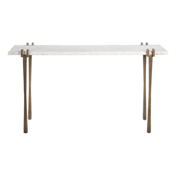 HomeRoots 55" White Marble Console Table with Bronze Iron Base – Elegant, Versatile Design for Any Space 668879