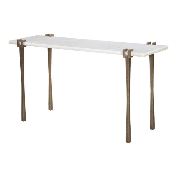 HomeRoots 55" White Marble Console Table with Bronze Iron Base – Elegant, Versatile Design for Any Space 668879