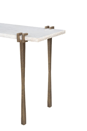 HomeRoots 55" White Marble Console Table with Bronze Iron Base – Elegant, Versatile Design for Any Space 668879