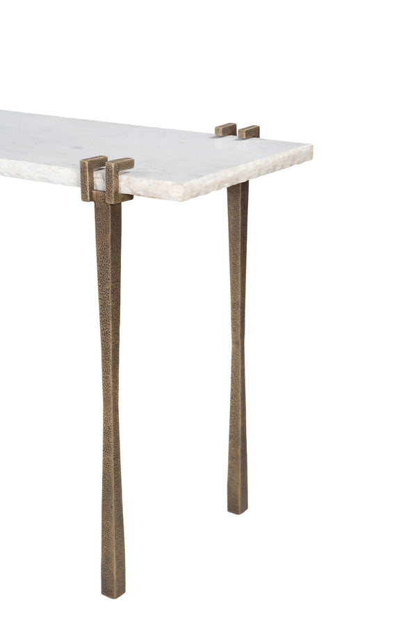 HomeRoots 55" White Marble Console Table with Bronze Iron Base – Elegant, Versatile Design for Any Space 668879