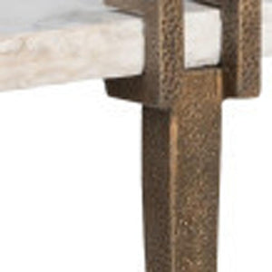 HomeRoots 55" White Marble Console Table with Bronze Iron Base – Elegant, Versatile Design for Any Space 668879