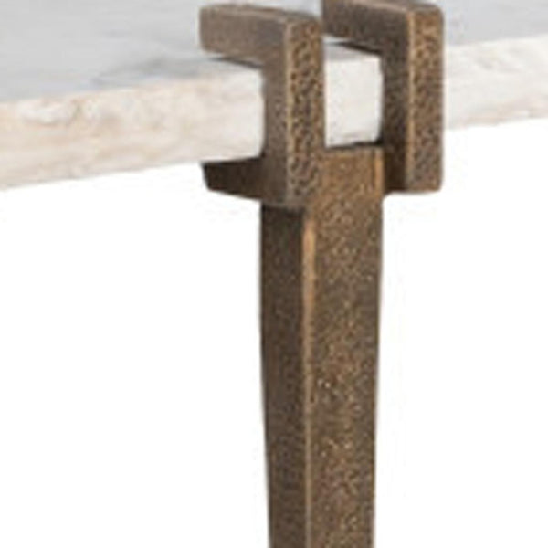 HomeRoots 55" White Marble Console Table with Bronze Iron Base – Elegant, Versatile Design for Any Space 668879