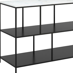 HomeRoots 54" Elegant White Marble Console Table with Black Steel Frame and Three-Tier Storage for Any Space 668881