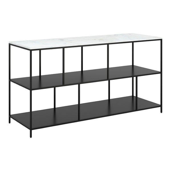 HomeRoots 54" Elegant White Marble Console Table with Black Steel Frame and Three-Tier Storage for Any Space 668881