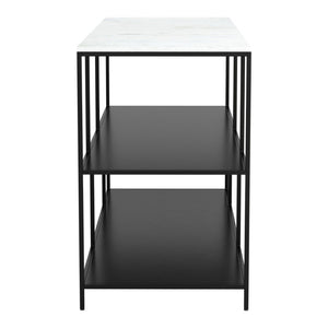 HomeRoots 54" Elegant White Marble Console Table with Black Steel Frame and Three-Tier Storage for Any Space 668881