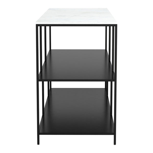 HomeRoots 54" Elegant White Marble Console Table with Black Steel Frame and Three-Tier Storage for Any Space 668881