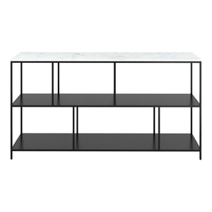 HomeRoots 54" Elegant White Marble Console Table with Black Steel Frame and Three-Tier Storage for Any Space 668881