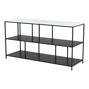 HomeRoots 54" Elegant White Marble Console Table with Black Steel Frame and Three-Tier Storage for Any Space 668881