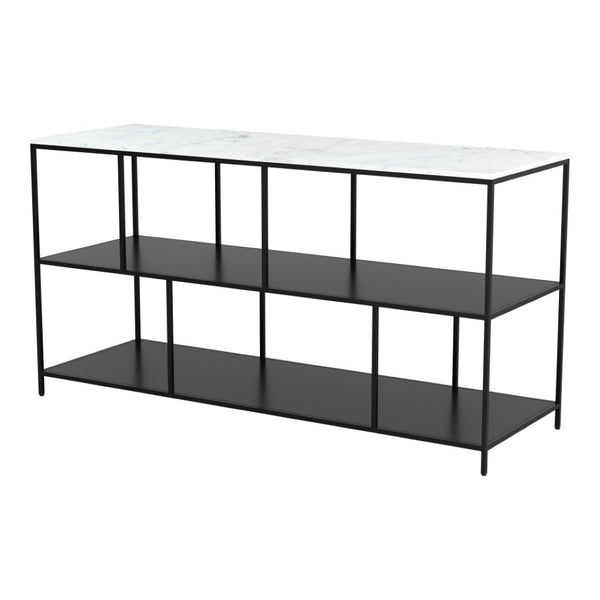 HomeRoots 54" Elegant White Marble Console Table with Black Steel Frame and Three-Tier Storage for Any Space 668881