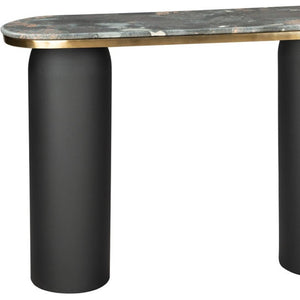 HomeRoots 43" Black and Gold Marble Console Table - Modern Double Pedestal Design for Versatile Home Decor 668882