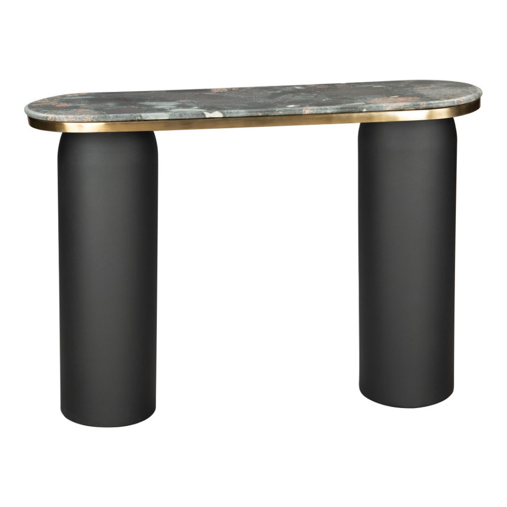 HomeRoots 43" Black and Gold Marble Console Table - Modern Double Pedestal Design for Versatile Home Decor 668882