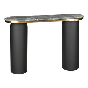 HomeRoots 43" Black and Gold Marble Console Table - Modern Double Pedestal Design for Versatile Home Decor 668882